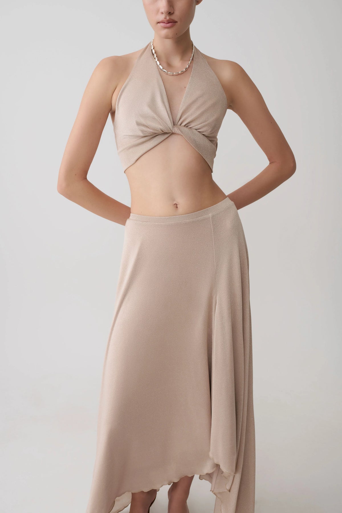 Nola Draped Lurex Halter Top Gold