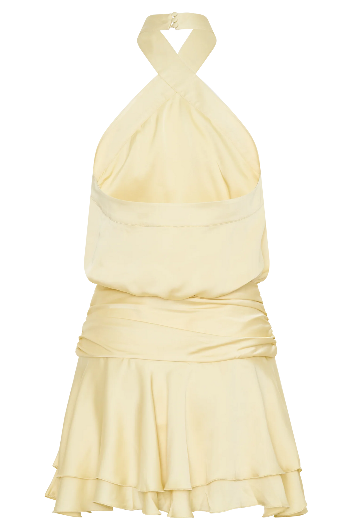 Poppy Satin Halter Mini Dress Lemon
