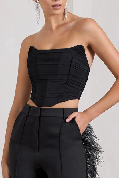 Obsessed Black Bandeau Mesh Corset Style Crop Top
