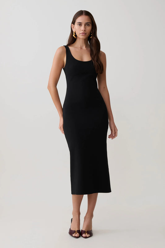 Allyra Scoop Stretch Crepe Midi Dress Black