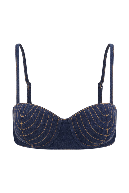Belle Denim Cropped Bralette Indigo Blue