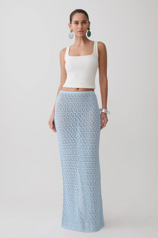 Courtney Crochet Knit Maxi Skirt Pale Blue