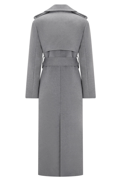 Levi Long Trench Wool Coat Grey Marle