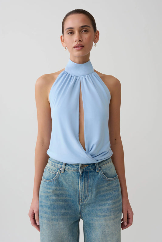 Maki Viscose Sleeveless Halter Top Blue