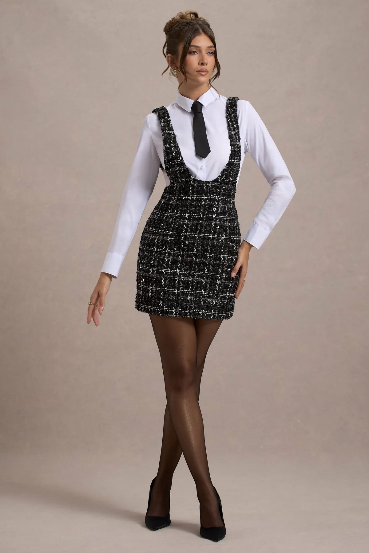 Oxford Black Boucle Sleeveless Pinafore