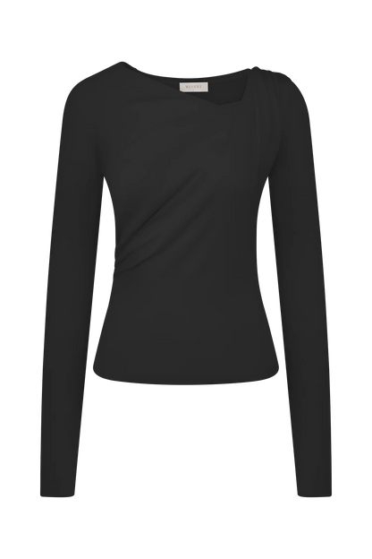 Culver Draped Twist Knit Top Black