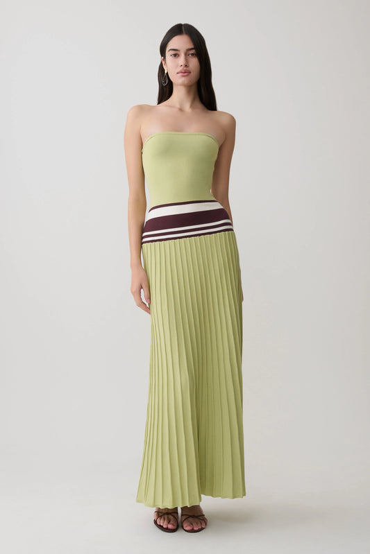 Solaris Strapless Contrast Knit Maxi Dress Light Olive
