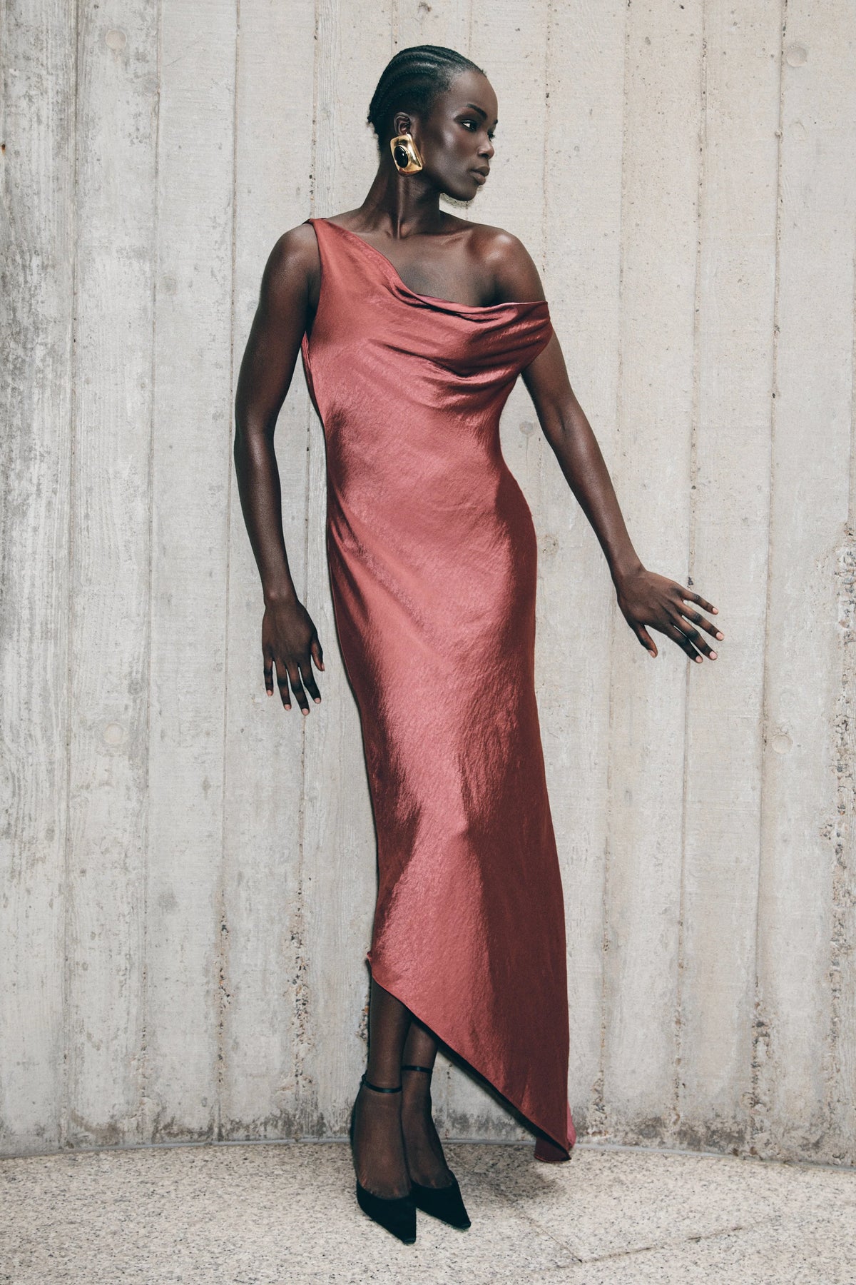 Yvette Slip Maxi Dress With Asymmetrical Hem Brown Cherry