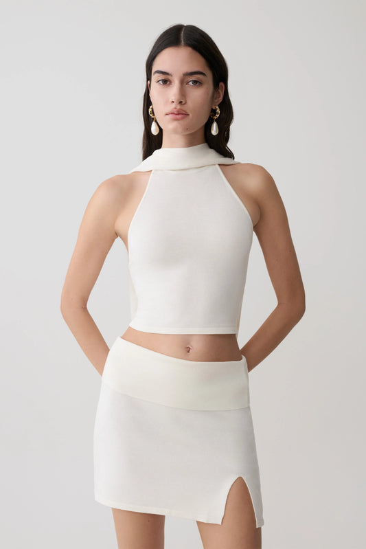 Misty Halter Backless Knit Top Ivory