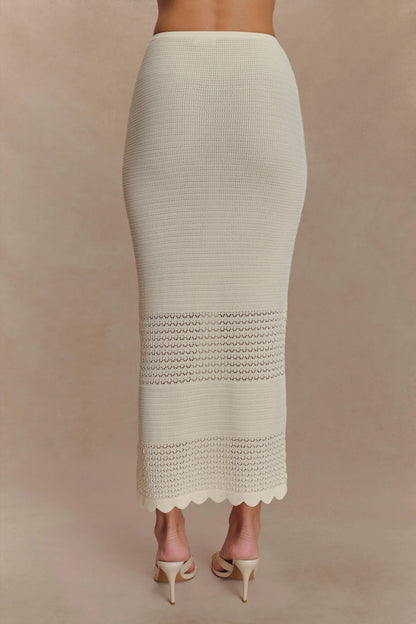 Madeline Scallop Knit Midi Skirt Ivory