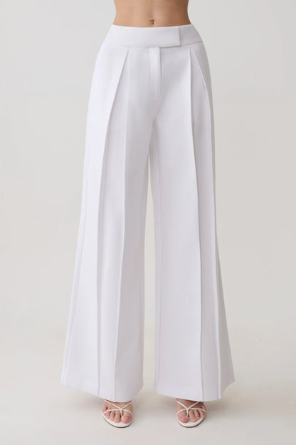 Raya Mid Rise Wide Leg Linen Pant White