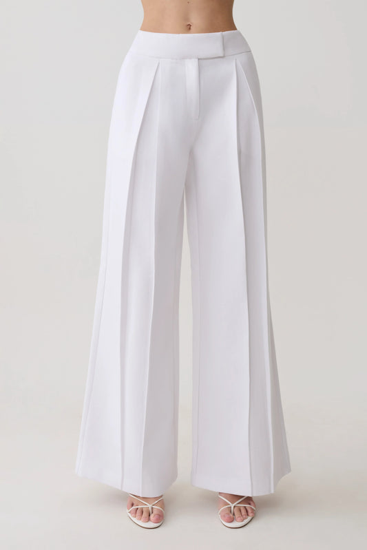 Raya Mid Rise Wide Leg Linen Pant White