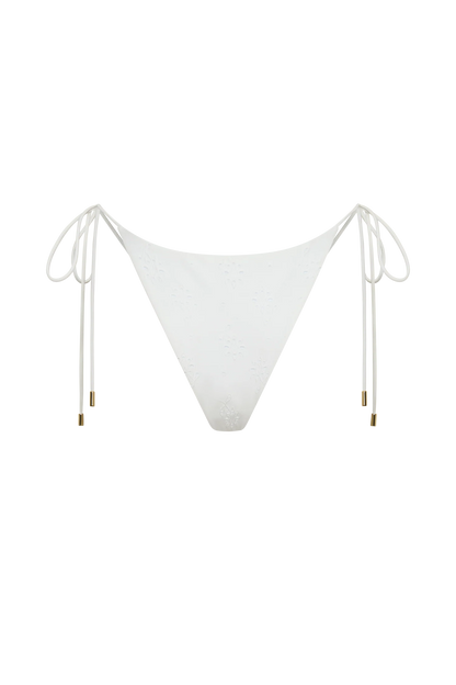 Blossom Side Tie Bikini Bottom White Textured Fabric