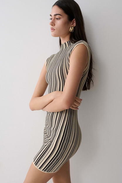 Meggie Striped Sleeveless Mini Dress Black Ivory