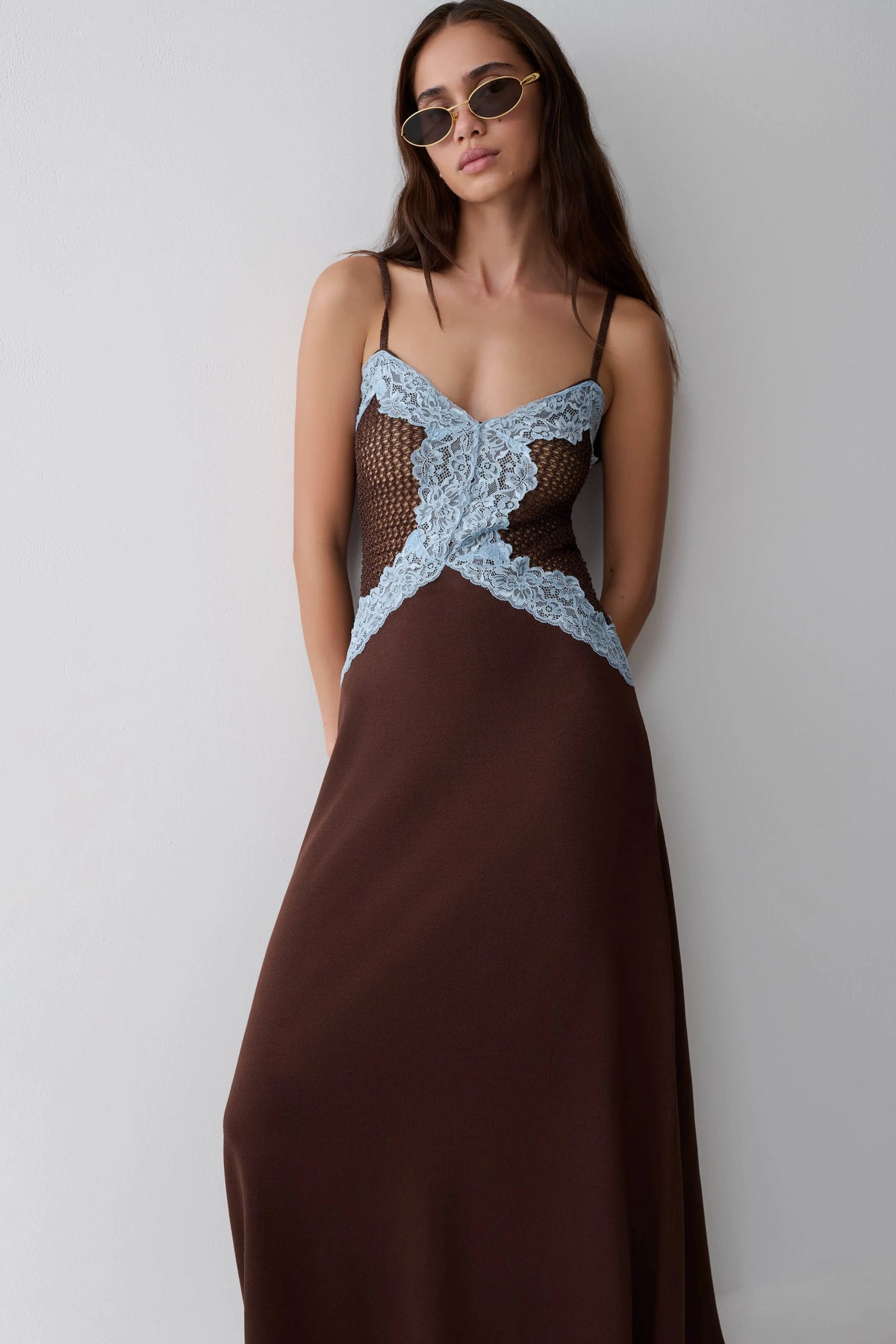 Bray Knit Lace Maxi Dress Chocolate Blue