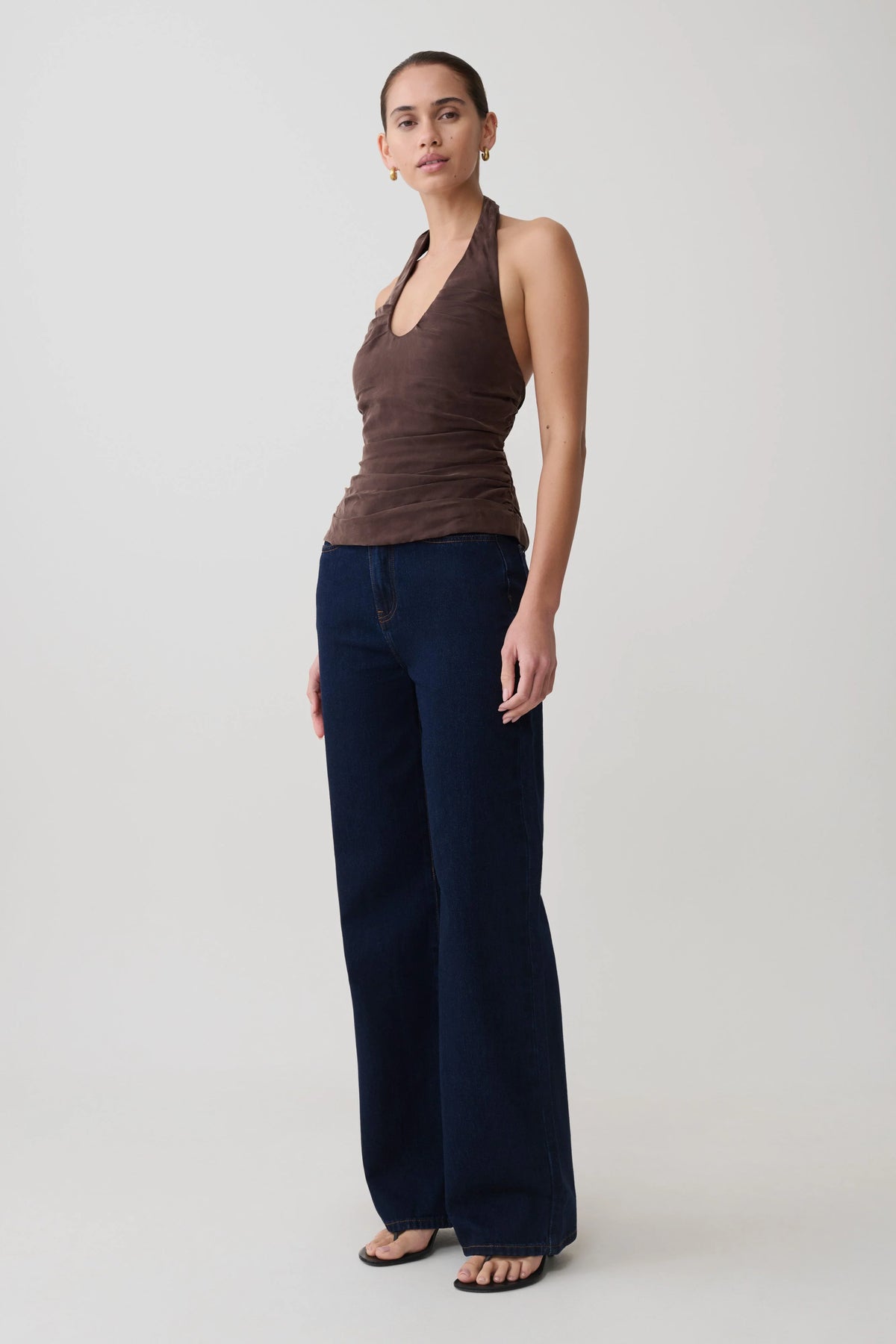 Daniela Ruched Halter Top Dark Chocolate