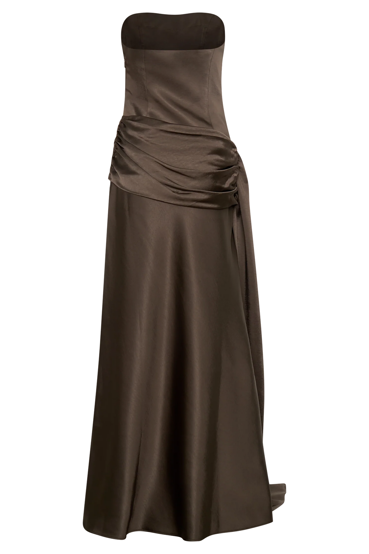 Sarah Strapless Maxi Dress With Waist Tie Mocha
