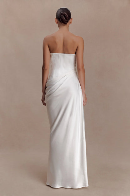 Grace Strapless Draped Waist Maxi Dress Ivory