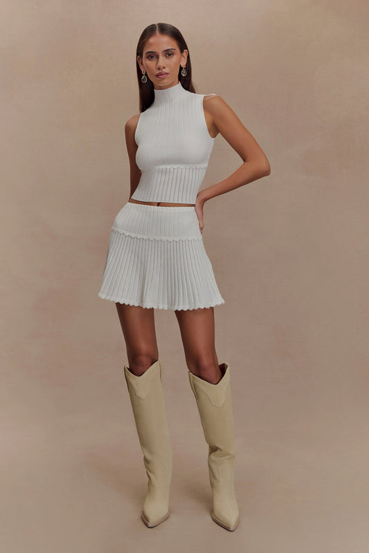 Indy Pointelle Knit Mini Skirt Ivory