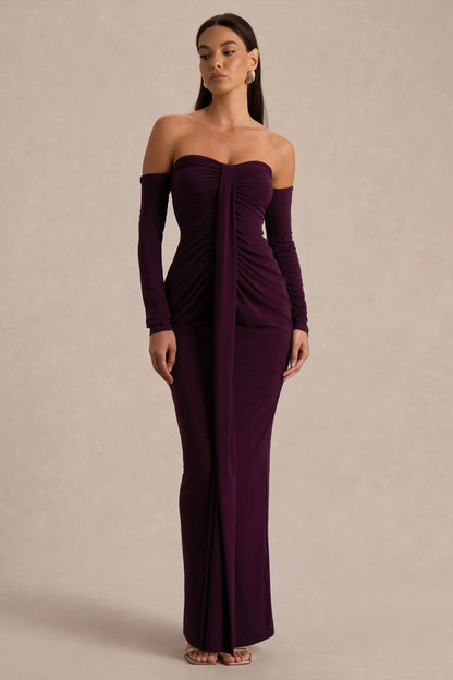 Harper Plum Bardot Neck Maxi Dress
