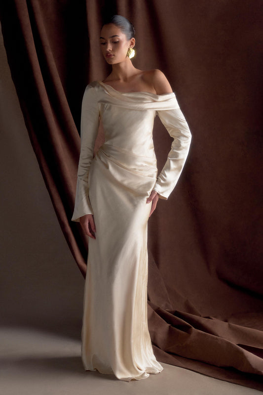 Iris Long Sleeve Satin Maxi Dress Blush Gold
