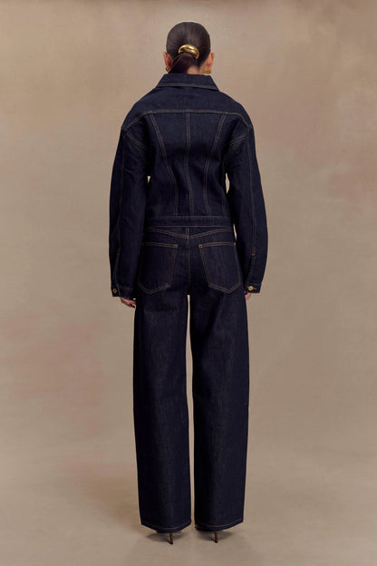 Kirra Cinched Denim Jacket Washed Indigo Blue