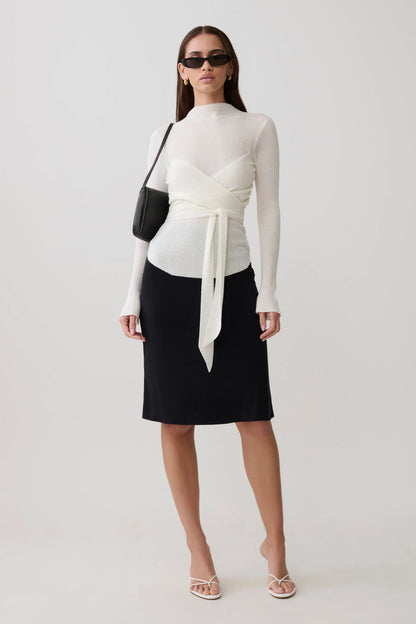Lawson Wrap Knit Long Sleeve Top White