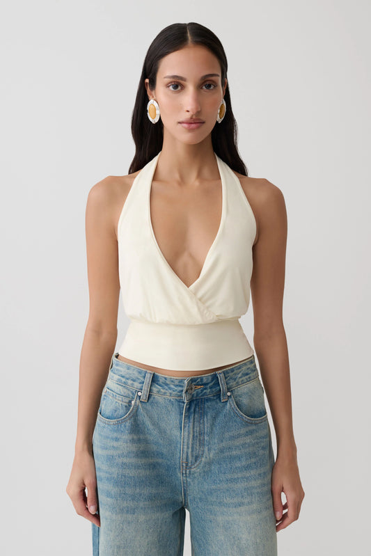 Jina Draped Halter Top Ivory