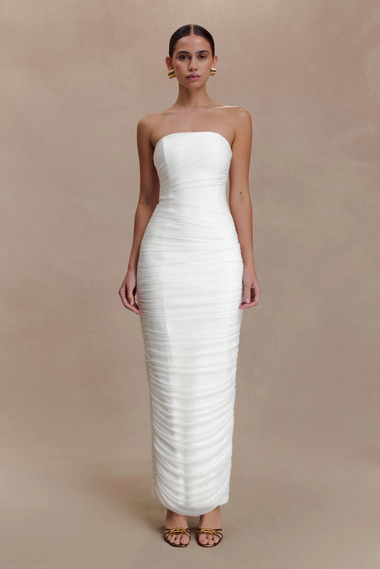 Jianna Strapless Mesh Maxi Dress Ivory
