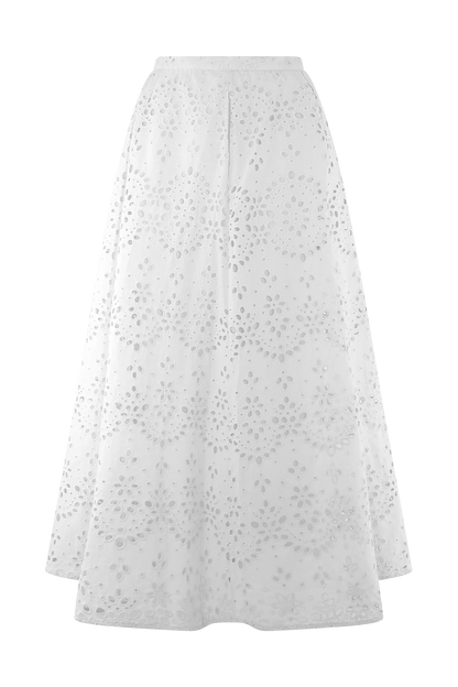 Arla Broderie Midi Skirt White