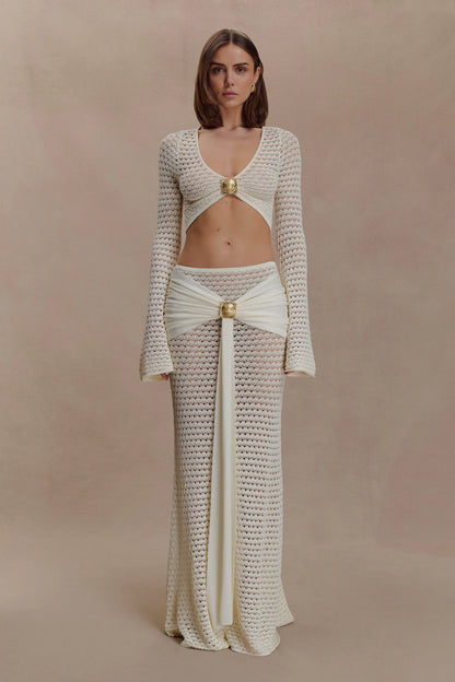 Mania Crochet Maxi Skirt With Hardware Ivory