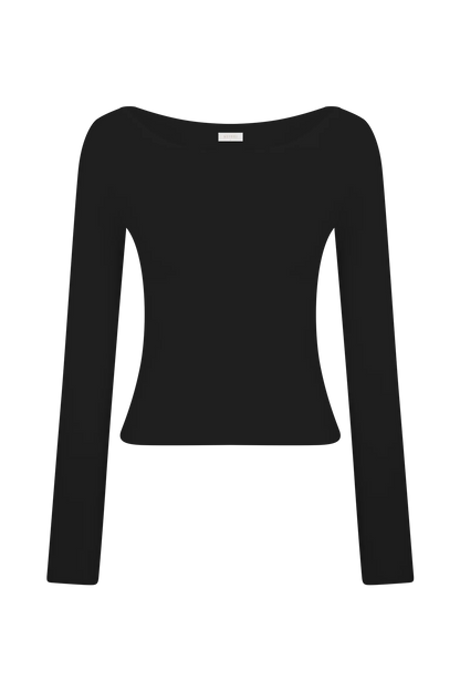 Paedyn Merino Wool Ribbed Long Sleeve Top Black