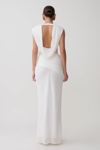 Giulia Chiffon Draped Maxi Dress White