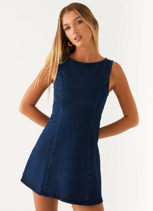 Rochelle Denim Mini Dress Blue