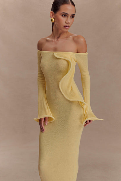 Sandrine Off Shoulder Knit Maxi Dress Lemon
