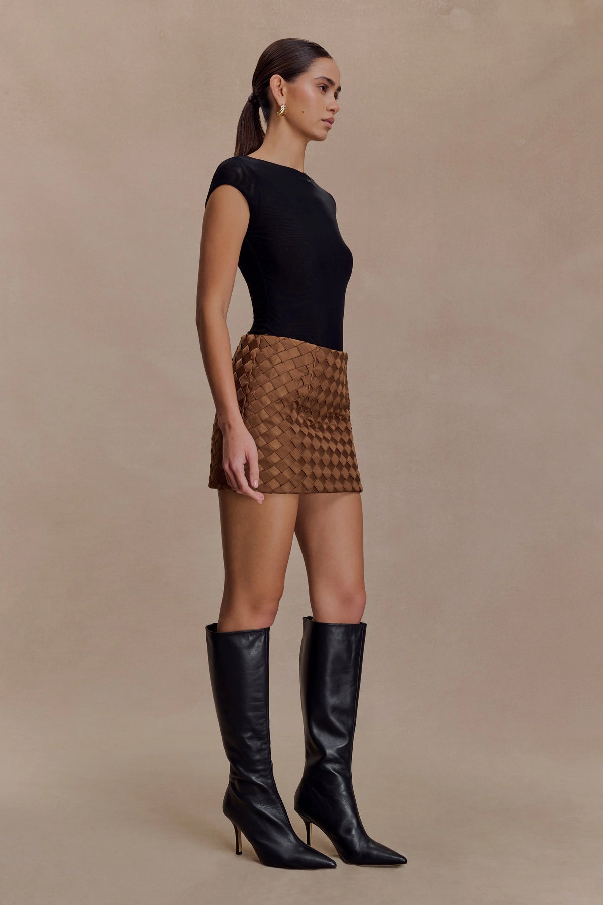 Cordia Satin Mini Skirt Chocolate