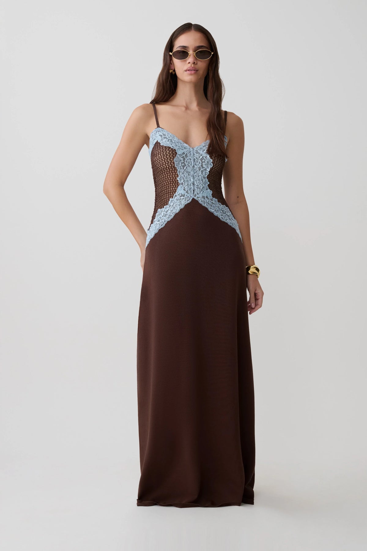 Bray Knit Lace Maxi Dress Chocolate Blue