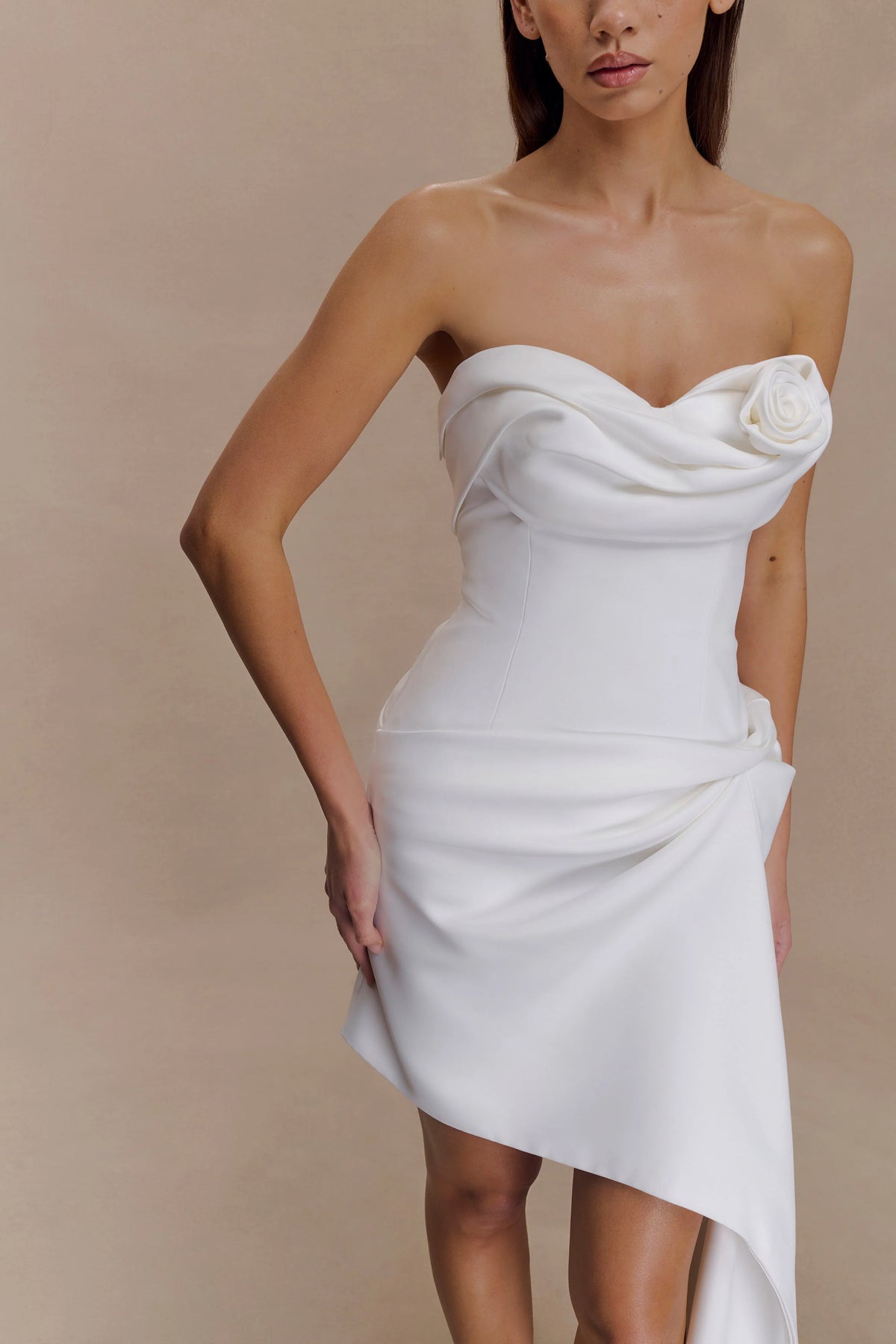 Evianna Strapless Gathered Mini Dress White
