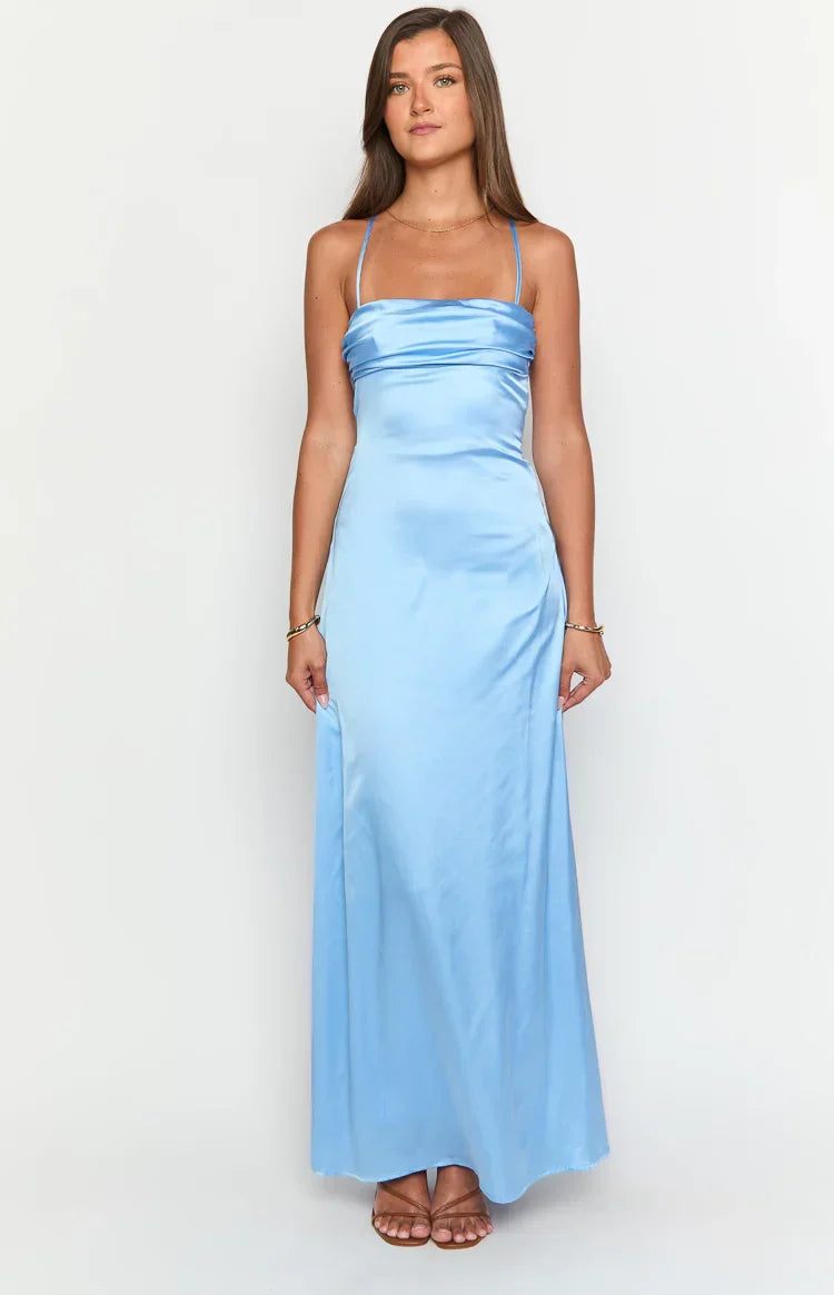 Blaise Blue Satin Maxi Dress