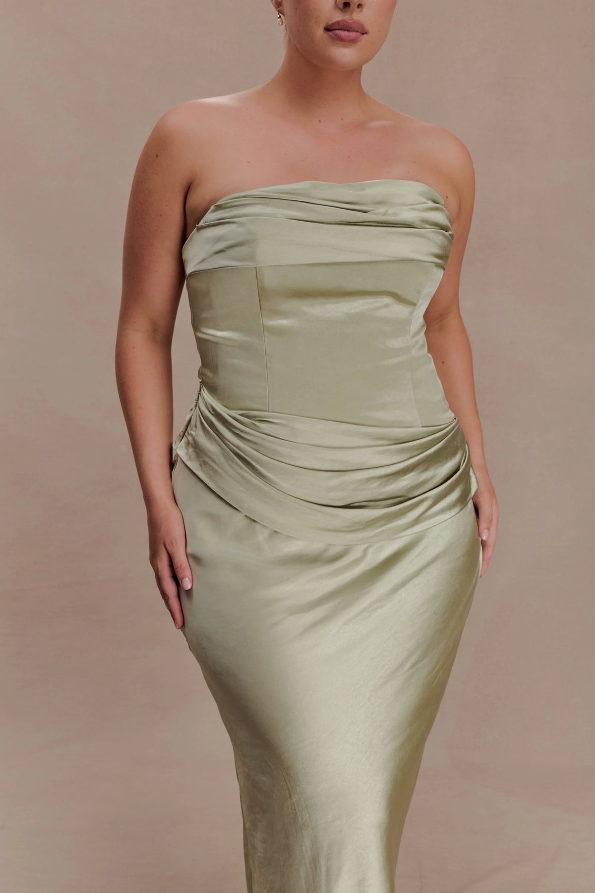 Sarah Strapless Maxi Dress With Waist Tie Sage