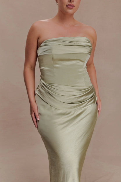 Sarah Strapless Maxi Dress With Waist Tie Sage