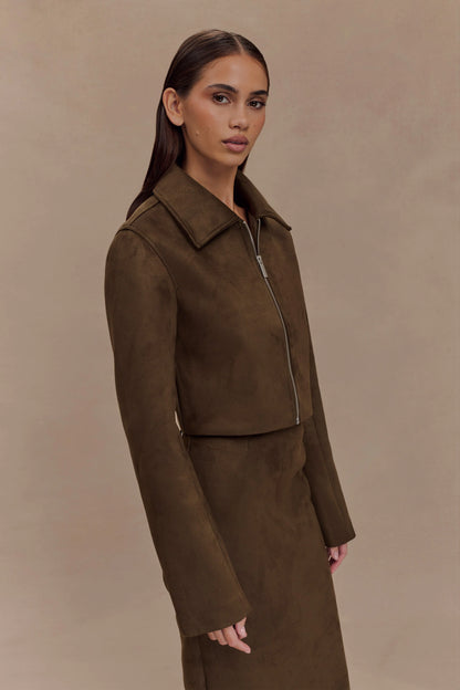 Hayes Faux Suede Collared Jacket Chocolate