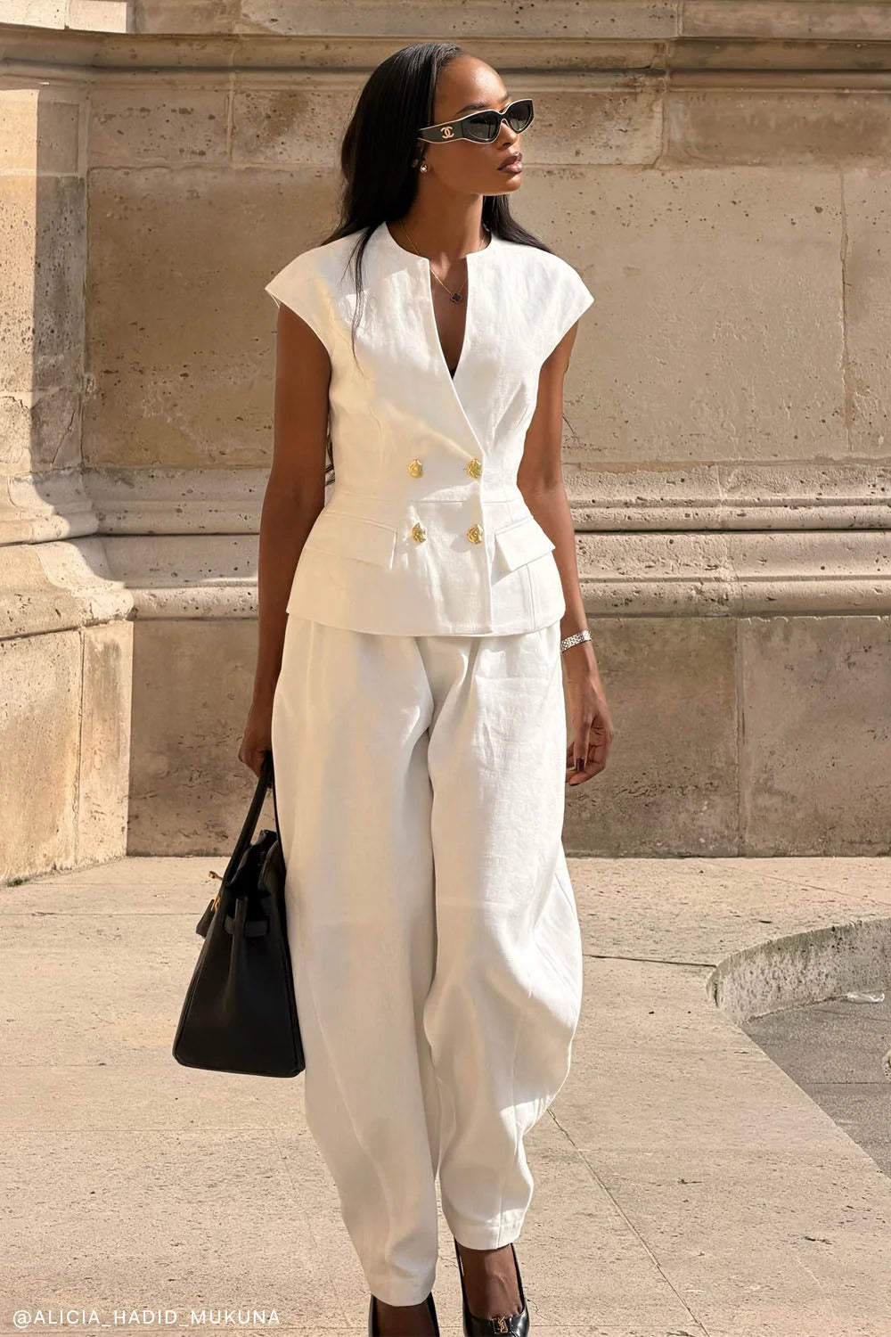 Oriana Linen Button Vest White