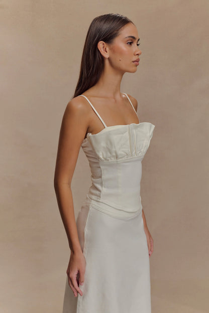 Cecilia Denim Frill Corset White