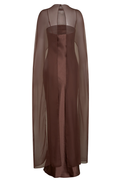 Martinne Chiffon Cape Maxi Dress Mocha