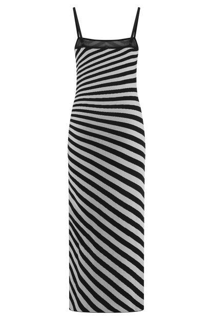 Raven Striped Knit Midi Dress Black White