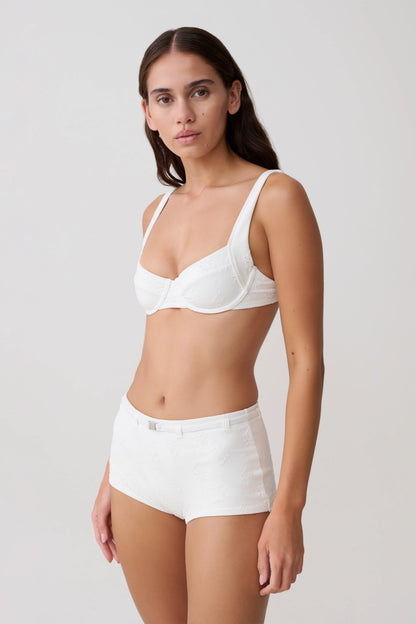Abra Underwire Apex Bikini Top White Textured Fabric