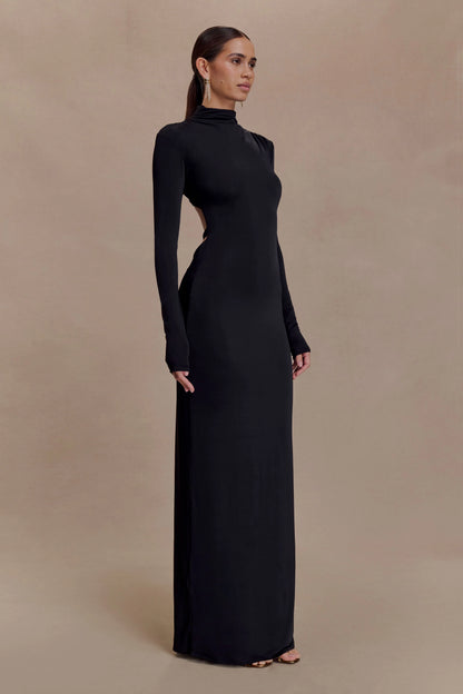 Kiyah Slinky Cut Out Maxi Dress Black