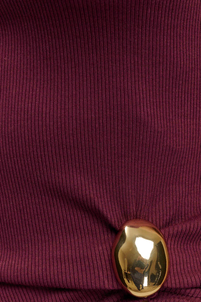Lola Ribbed Sleeveless Top With Hardware Burgundy