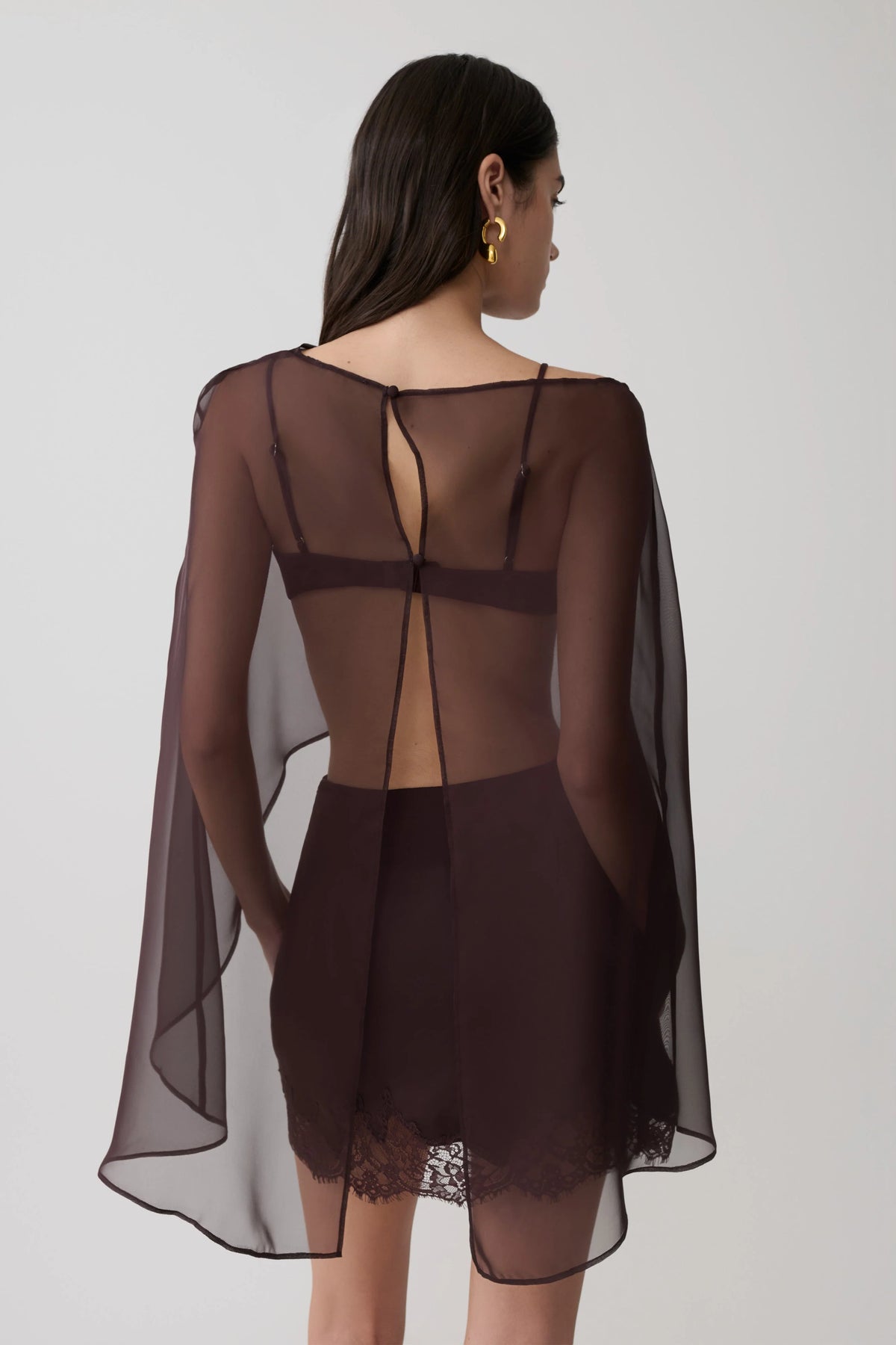 Kirstine Bralette With Chiffon Cape Chocolate